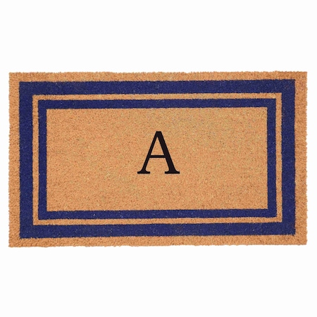 Monogram Door Mat, Natural, Dark Blue, 18 in W x 30 in L